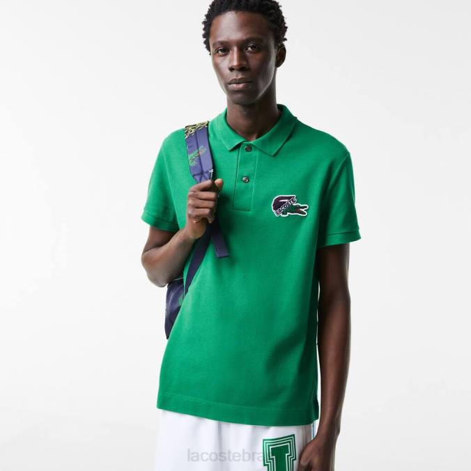 Lacoste homens polo piquê de algodão orgânico verde P2PX846 roupas