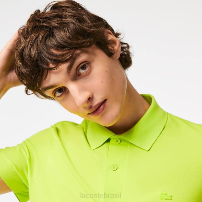 Lacoste homens polo piquê de algodão respirável com movimento ativo amarelo P2PX261 roupas