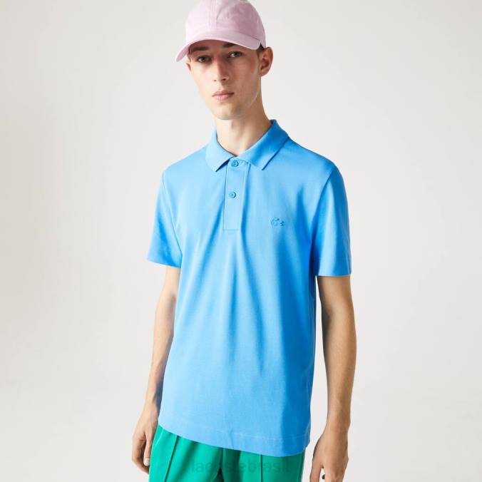 Lacoste homens polo piquê de algodão respirável com movimento ativo azul P2PX898 roupas
