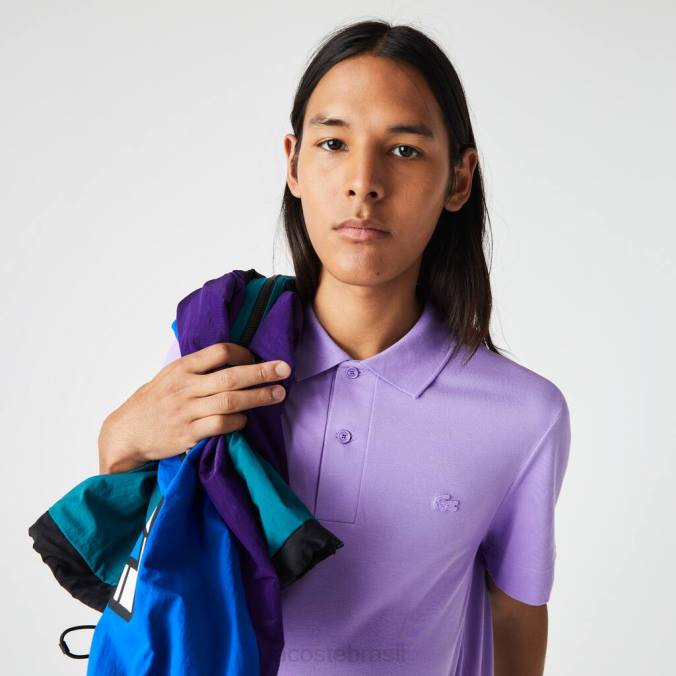 Lacoste homens polo piquê de algodão respirável com movimento ativo roxo P2PX602 roupas