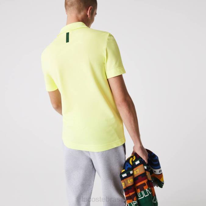 Lacoste homens polo piquê de algodão stretch orgânico slim fit amarelo chamativo P2PX600 roupas
