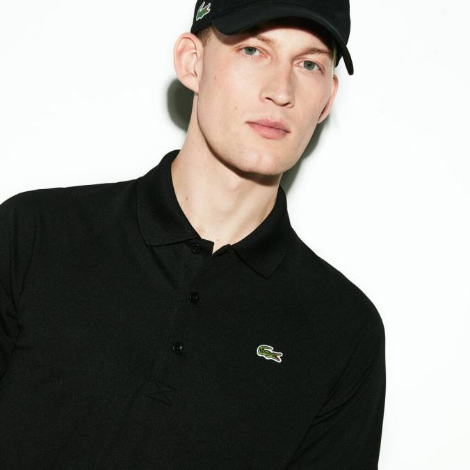 Lacoste homens polo piquê esportivo respirável anti-uv preto P2PX886 roupas
