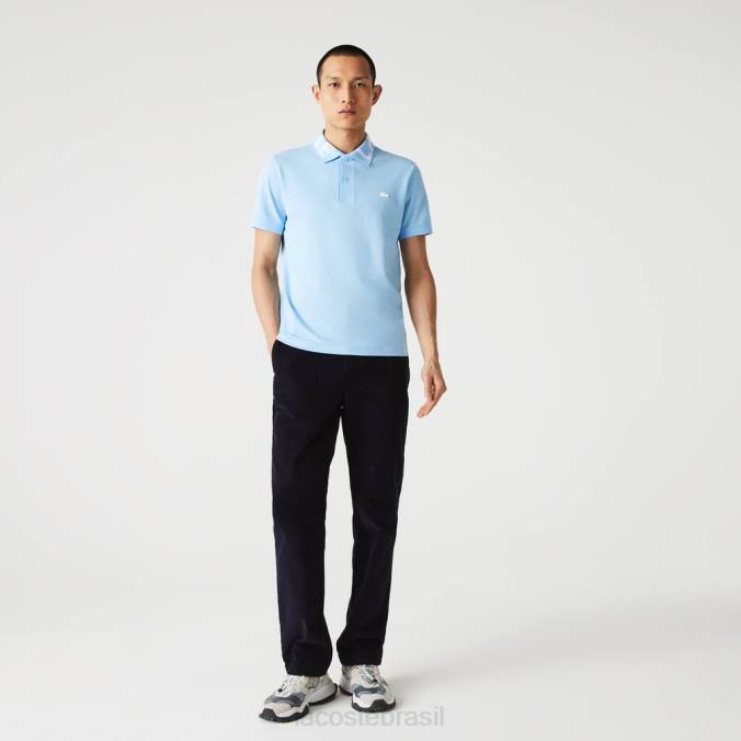 Lacoste homens polo piquê leve respirável com decote em letras slim fit azul P2PX900 roupas