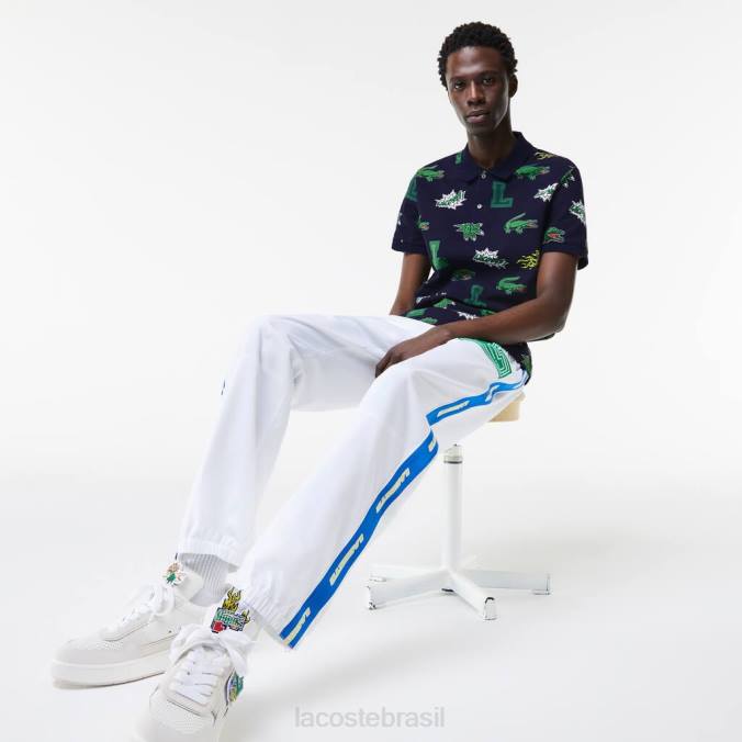 Lacoste homens polo regular fit com estampa de crocodilo azul marinho/branco P2PX631 roupas