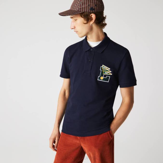Lacoste homens polo regular fit l badge algodão piquê azul-marinho P2PX896 roupas