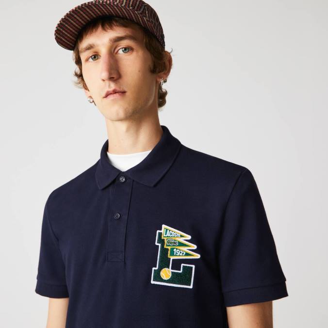 Lacoste homens polo regular fit l badge algodão piquê azul-marinho P2PX896 roupas