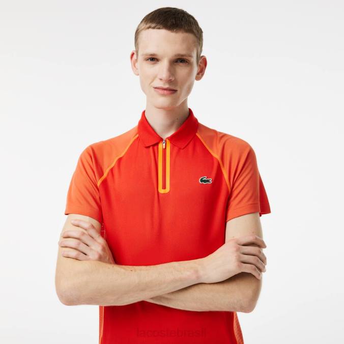 Lacoste homens polo tênis em poliéster reciclado com tecnologia ultra-dry Laranja vermelha P2PX139 roupas