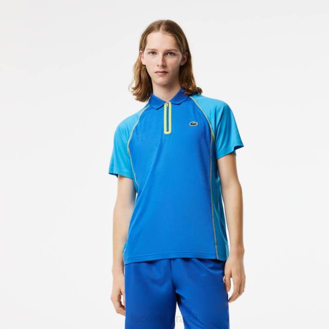 Lacoste homens polo tênis em poliéster reciclado com tecnologia ultra-dry azul amarelo P2PX138 roupas
