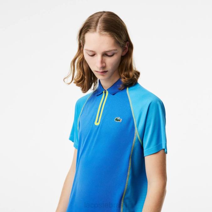 Lacoste homens polo tênis em poliéster reciclado com tecnologia ultra-dry azul amarelo P2PX138 roupas