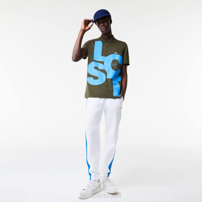 Lacoste homens regular fit contraste letras petit pique polo verde cáqui P2PX712 roupas