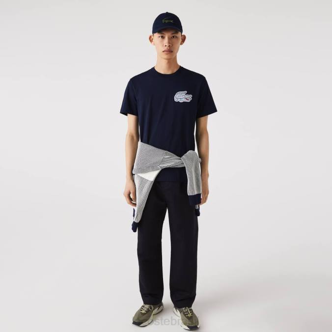 Lacoste homens Camiseta de algodão com gola redonda e emblema de crocodilo Heritage azul-marinho P2PX911 roupas