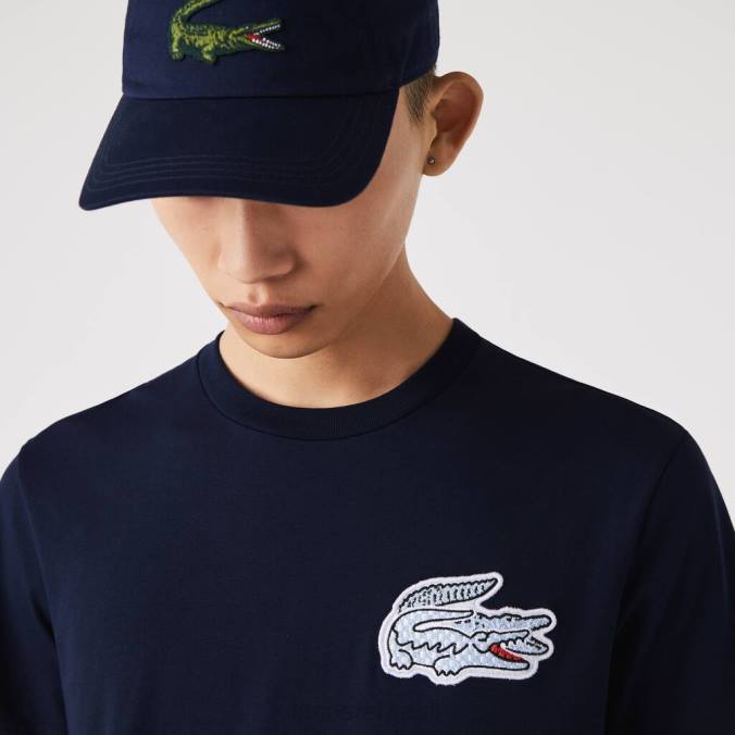 Lacoste homens Camiseta de algodão com gola redonda e emblema de crocodilo Heritage azul-marinho P2PX911 roupas