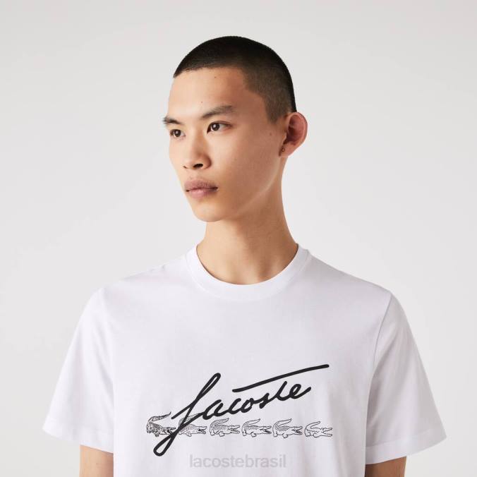 Lacoste homens Camiseta de algodão com gola redonda e estampa de crocodilo exclusiva branco P2PX761 roupas