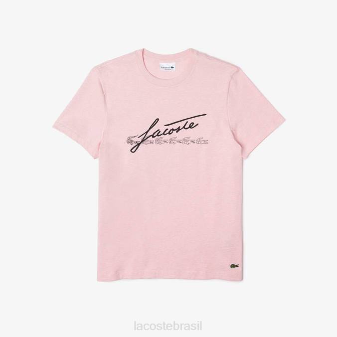 Lacoste homens Camiseta de algodão com gola redonda e estampa de crocodilo exclusiva rosa P2PX763 roupas