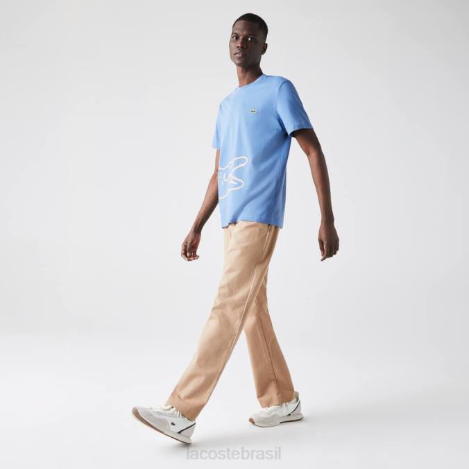 Lacoste homens Camiseta de algodão orgânico com estampa de crocodilo e gola redonda azul P2PX903 roupas