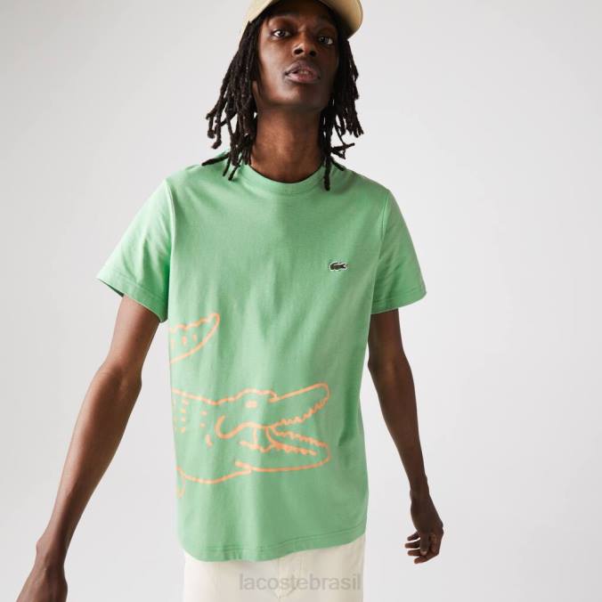 Lacoste homens Camiseta de algodão orgânico com estampa de crocodilo e gola redonda verde P2PX904 roupas