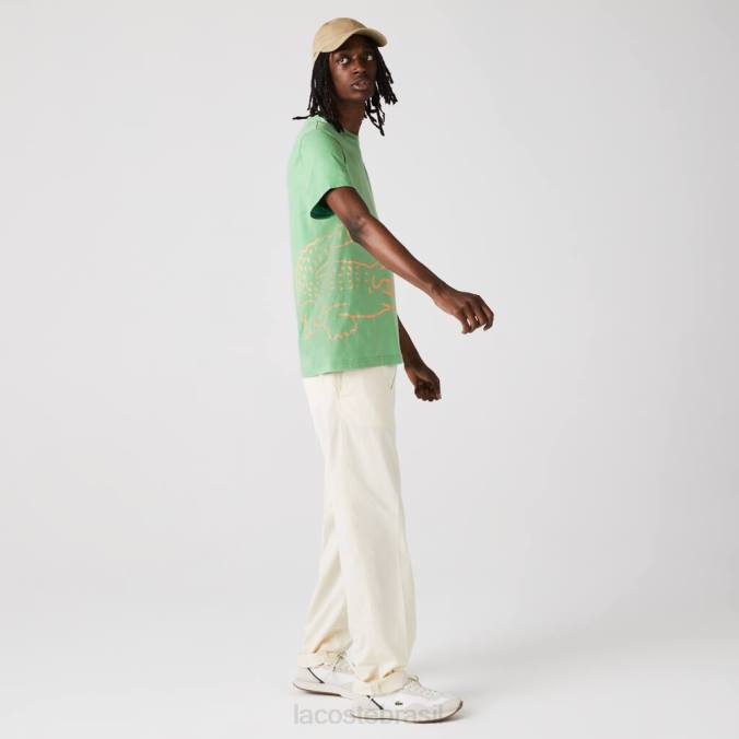 Lacoste homens Camiseta de algodão orgânico com estampa de crocodilo e gola redonda verde P2PX904 roupas