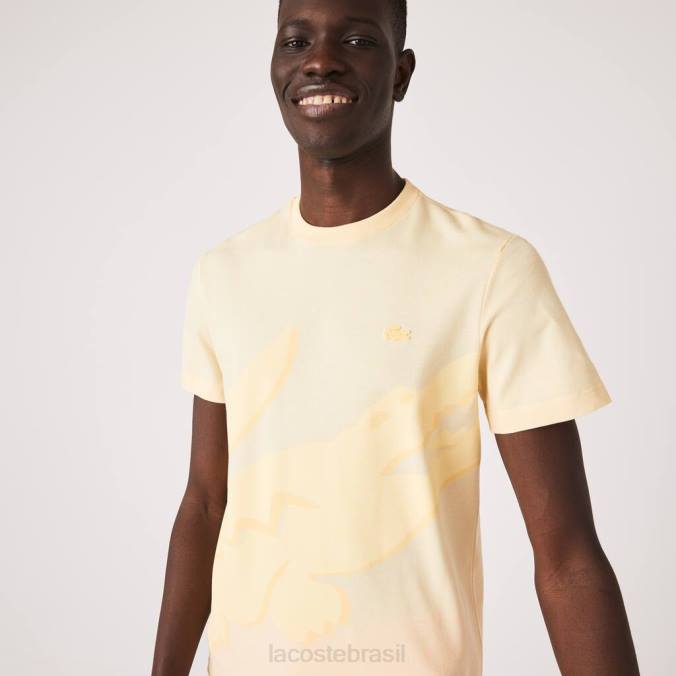 Lacoste homens Camiseta de algodão orgânico elástico com estampa de crocodilo e gola redonda amarelo P2PX636 roupas