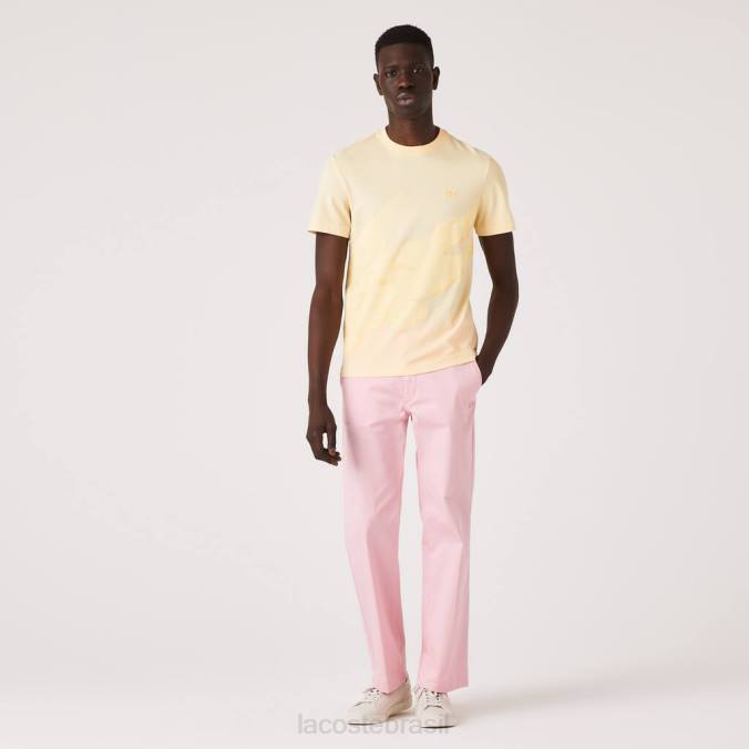 Lacoste homens Camiseta de algodão orgânico elástico com estampa de crocodilo e gola redonda amarelo P2PX636 roupas