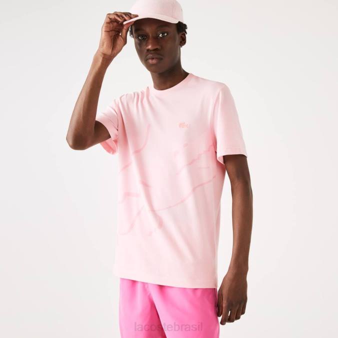 Lacoste homens Camiseta de algodão orgânico elástico com estampa de crocodilo e gola redonda rosa P2PX638 roupas