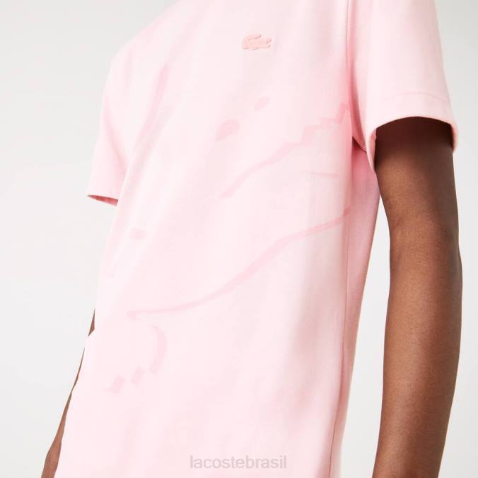Lacoste homens Camiseta de algodão orgânico elástico com estampa de crocodilo e gola redonda rosa P2PX638 roupas