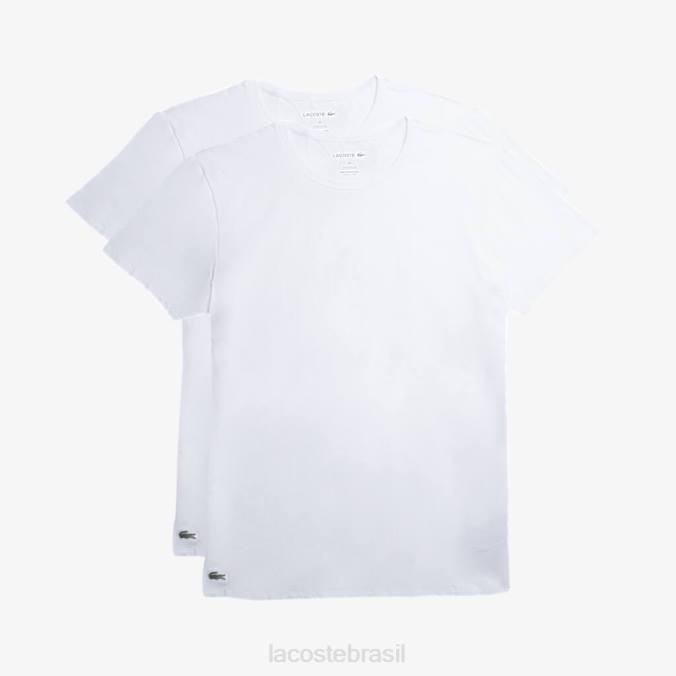 Lacoste homens Camiseta lounge de algodão com gola redonda, pacote com 2 branco P2PX1542 roupas