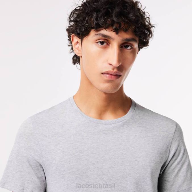 Lacoste homens T-shirt de algodão com gola redonda, pack de 3 branco/cinza chine/preto P2PX1349 roupas