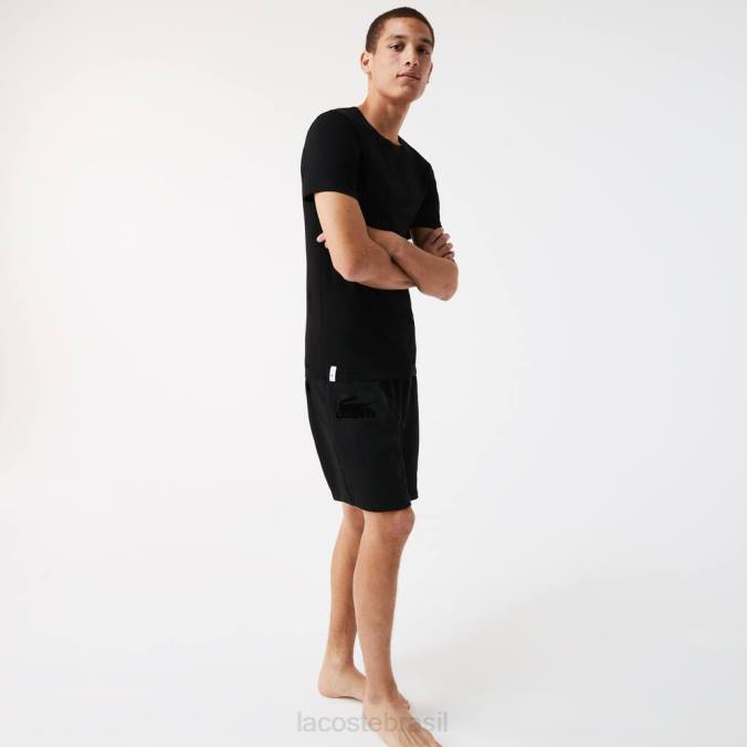 Lacoste homens T-shirt de algodão com gola redonda, pack de 3 preto P2PX1351 roupas