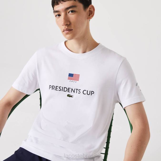 Lacoste homens camiseta com bandeira americana esportiva da copa dos presidentes branco P2PX861 roupas