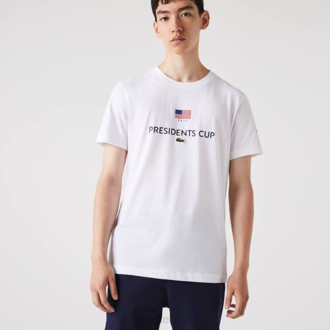 Lacoste homens camiseta com bandeira americana esportiva da copa dos presidentes branco P2PX861 roupas