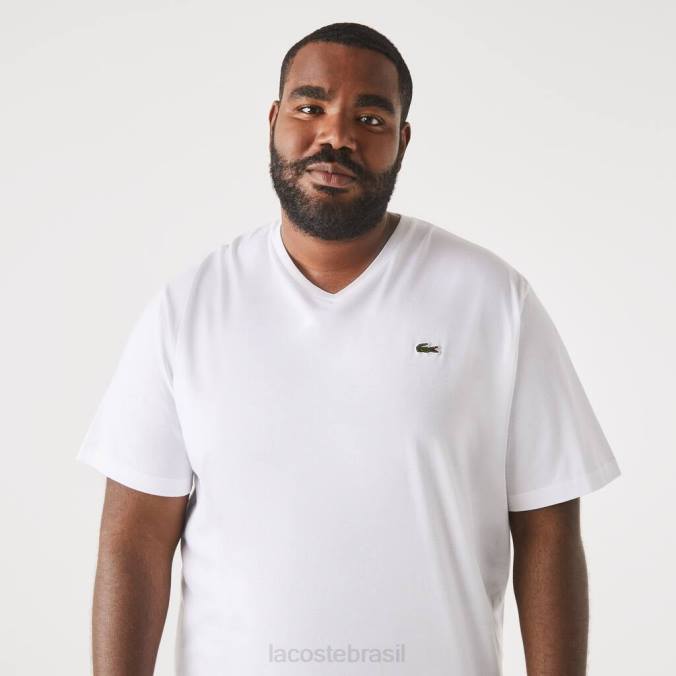 Lacoste homens camiseta com decote em V branco P2PX715 roupas