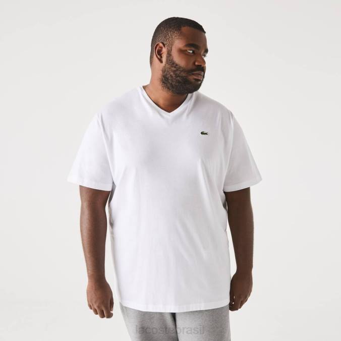 Lacoste homens camiseta com decote em V branco P2PX715 roupas