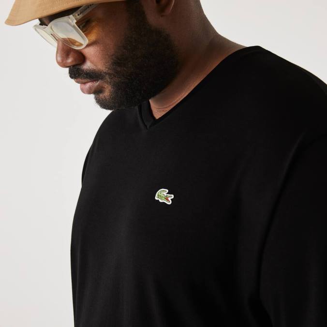 Lacoste homens camiseta com decote em V preto P2PX714 roupas