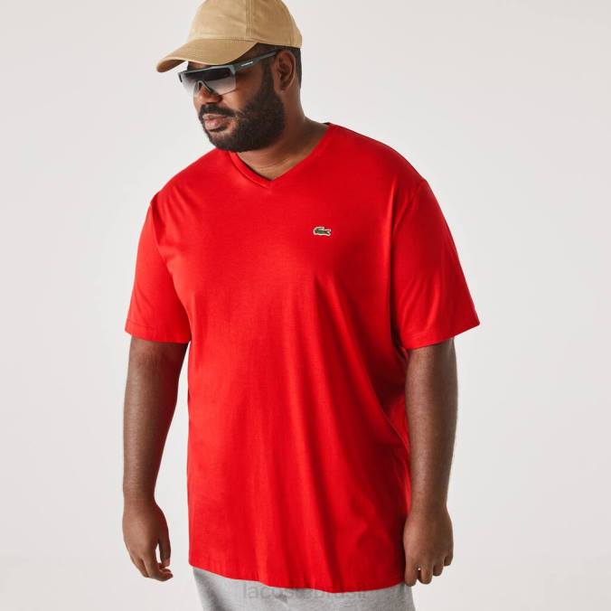 Lacoste homens camiseta com decote em V vermelho P2PX733 roupas