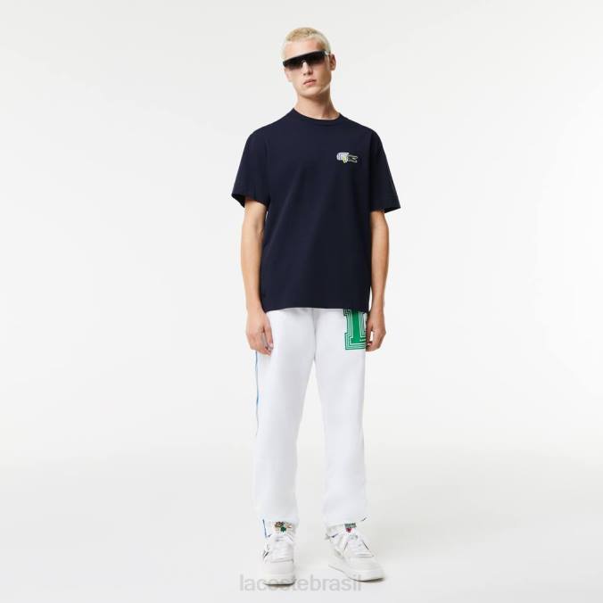 Lacoste homens camiseta com distintivo de efeito cômico de ajuste relaxado azul-marinho P2PX741 roupas