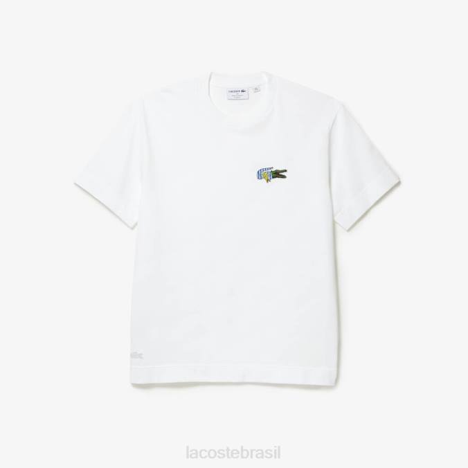 Lacoste homens camiseta com distintivo de efeito cômico de ajuste relaxado branco P2PX743 roupas