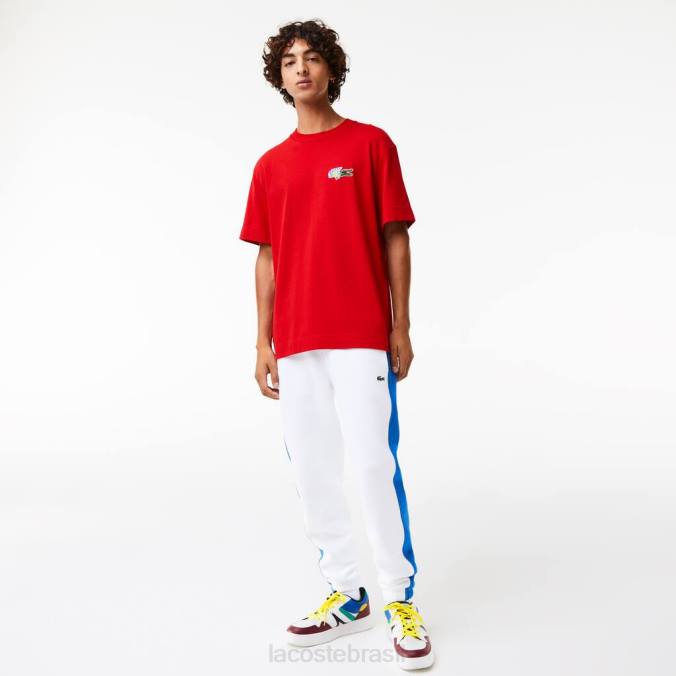 Lacoste homens camiseta com distintivo de efeito cômico de ajuste relaxado vermelho P2PX744 roupas