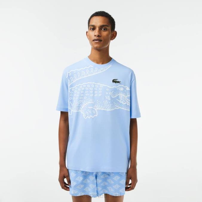 Lacoste homens camiseta com estampa de crocodilo e gola redonda azul P2PX255 roupas