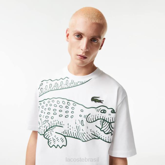 Lacoste homens camiseta com estampa de crocodilo e gola redonda branco P2PX254 roupas