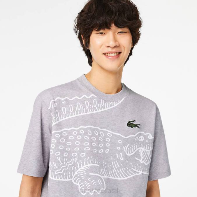 Lacoste homens camiseta com estampa de crocodilo e gola redonda chino cinza P2PX253 roupas