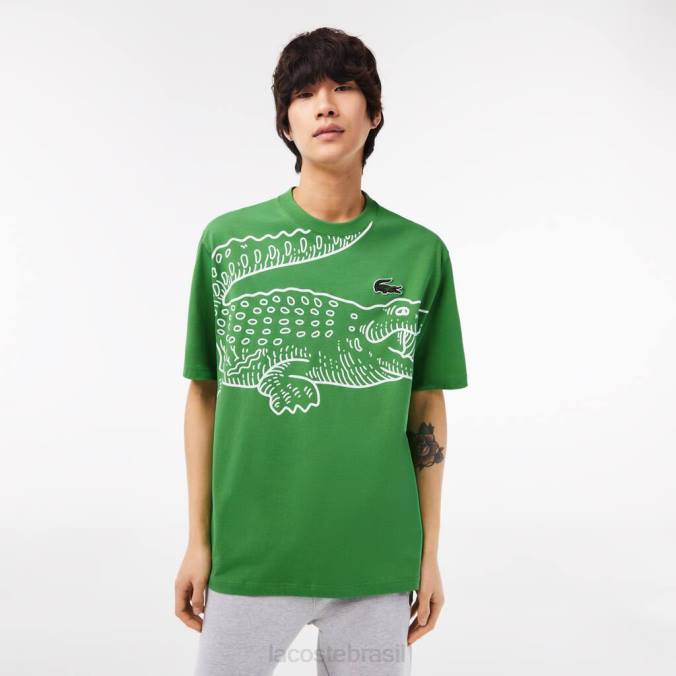 Lacoste homens camiseta com estampa de crocodilo e gola redonda verde P2PX256 roupas