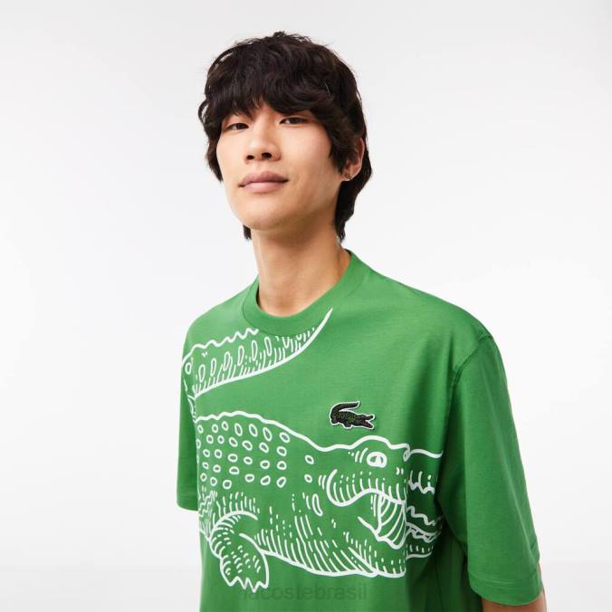 Lacoste homens camiseta com estampa de crocodilo e gola redonda verde P2PX256 roupas