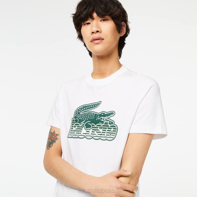 Lacoste homens camiseta com estampa de jersey de algodão branco P2PX63 roupas