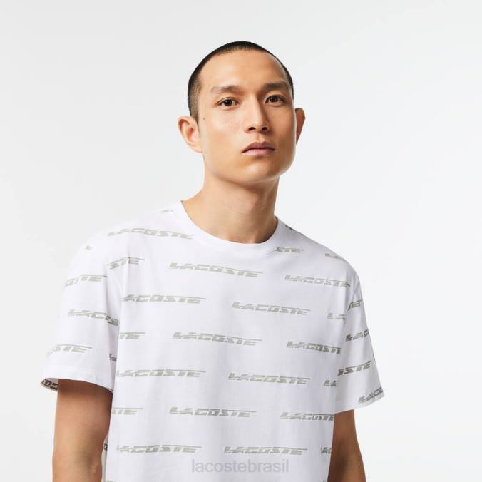 Lacoste homens camiseta com estampa de logo em jersey de algodão branco/verde cáqui P2PX502 roupas