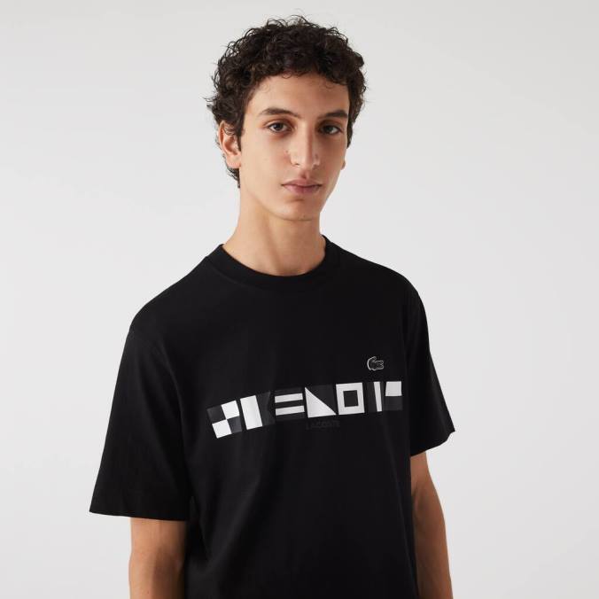 Lacoste homens camiseta com estampa relaxada preto P2PX662 roupas
