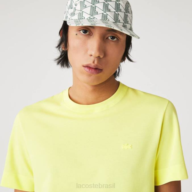 Lacoste homens camiseta com gola redonda em piquê de algodão orgânico amarelo chamativo P2PX641 roupas