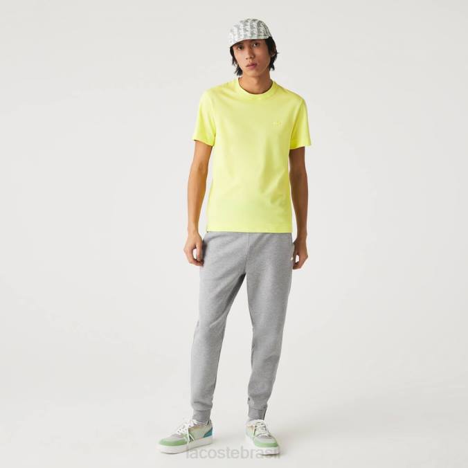 Lacoste homens camiseta com gola redonda em piquê de algodão orgânico amarelo chamativo P2PX641 roupas