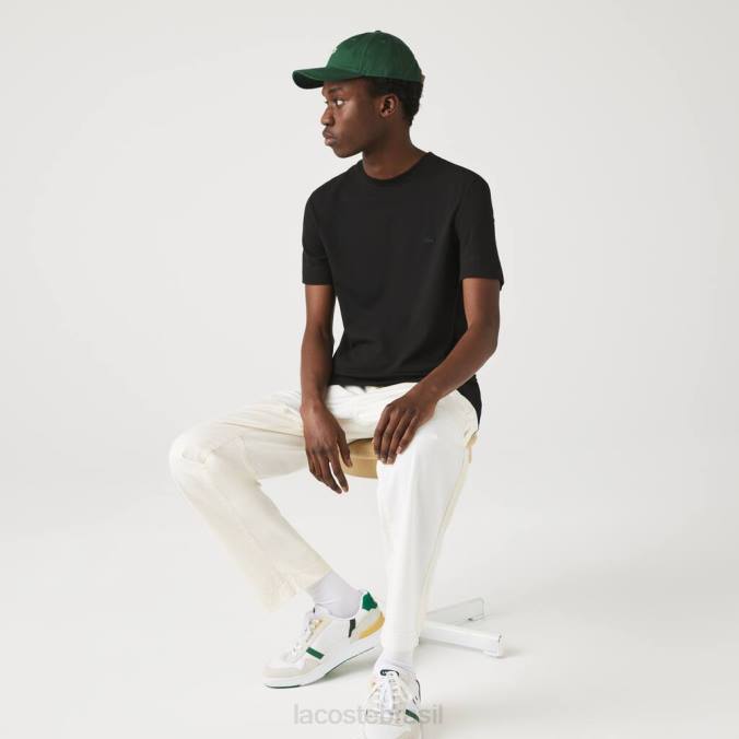 Lacoste homens camiseta com gola redonda em piquê de algodão orgânico preto P2PX640 roupas