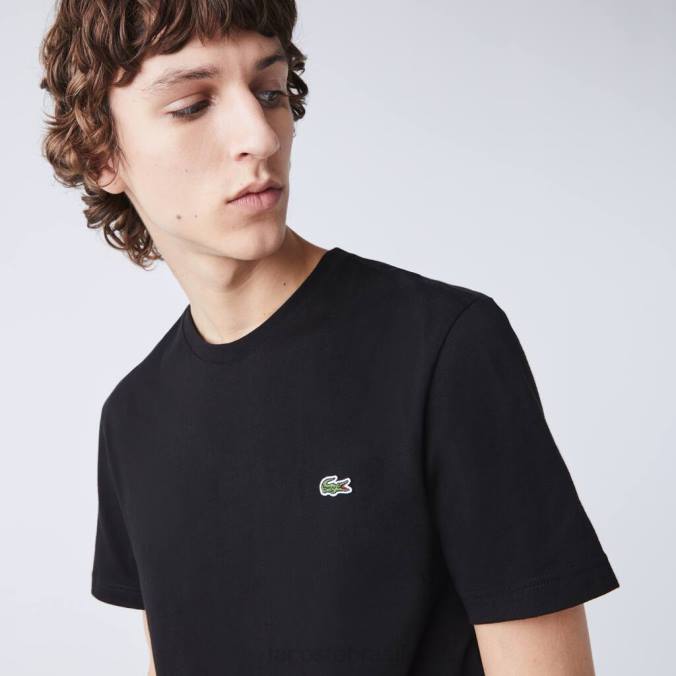 Lacoste homens camiseta de algodão com gola redonda e bandas de marca preto P2PX910 roupas