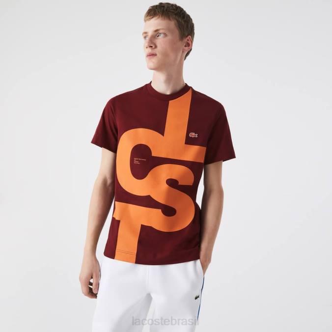 Lacoste homens camiseta de algodão com letras contrastantes de ajuste regular Bordéus P2PX566 roupas
